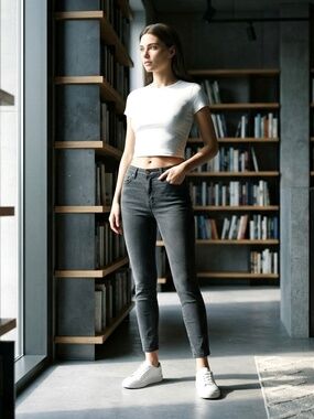 Yoga Jeans Rachel Classic Rise Skinny Grey Steel Denim High Stretch Size 6